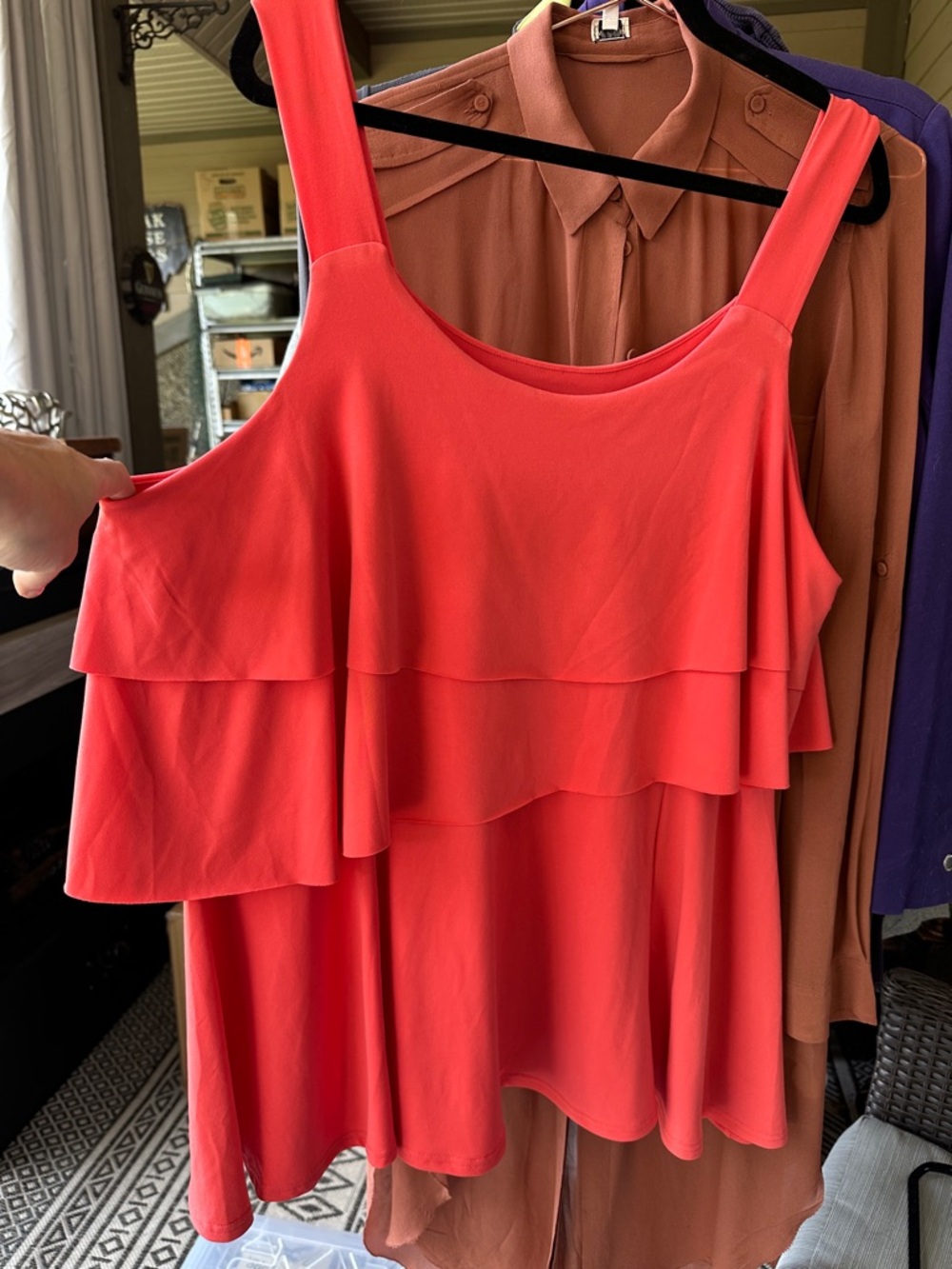 Layered Coral Ruffle Tank Top — Sleeveless Women’s Summer Top 2X 25” pit to pit